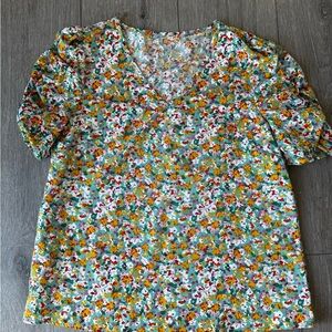 SHEIN Multicolor Floral V-Neck Short Sleeve Top